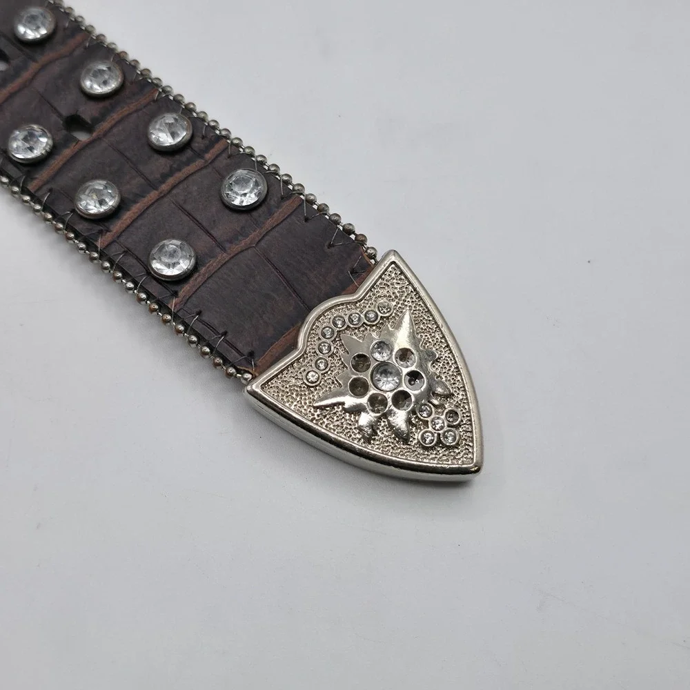 Unbranded Western Belt Womens XL‎ Brown Rhinestone Bling Croc Embossed Cowgirl